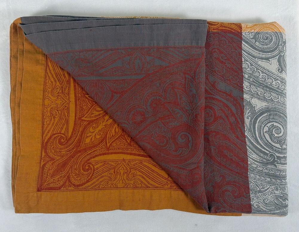 Williams Sonoma Madrid Jacquard Tablecloth Russia Paisley Rust Gold Gray 70x108